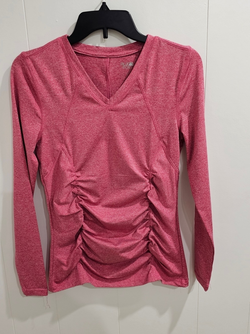 Maturnity Ruched V-Neck Long Sleeve Top Womens S/MPink Heather Stretch Pregnancy